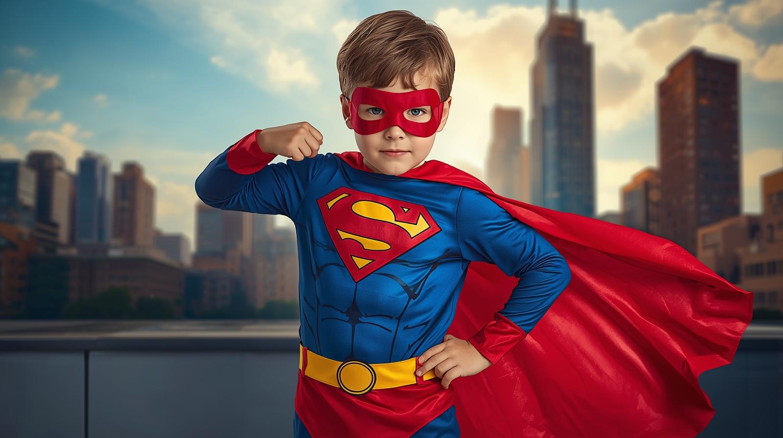 Niño superhéroe aprendiendo inglés en McGinty Kids Almería